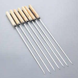 Palillos de madera para barbacoa con mango de acero inoxidable, tenedores redondos y planos de metal, tenedores de aguja para barbacoa, herramientas para exteriores - Product Image 3