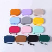 Pochette cosmétique en silicone couleur macaron, pochette de voyage portable en silicone avec fermeture éclair, pochette organisatrice en silicone personnalisable avec logo pour écouteurs et clés
