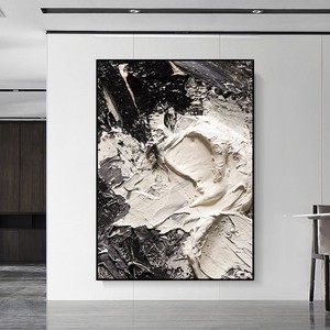 Pintura al óleo pintada a mano, arte abstracto en blanco, negro y gris, lienzo rectangular, decoración de pared para sala de estar, sofá, fondo Wabi Sabi - Product Image 2