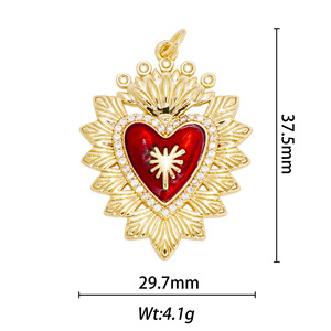 Heart Shaped Wing Pendant Charm 18k Gold Plated Copper Alloy Women's Necklace Gift Jewelry Bezel Setting Themed Pendants - Product Image 2