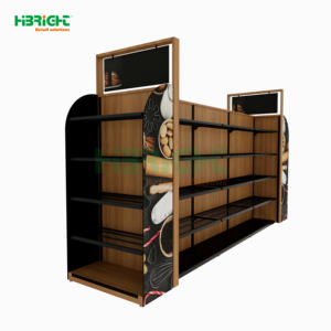 رف عرض خشبي فاخر مزدوج الجوانب متين للسوبر ماركت، رف خضروات - Product Image 1