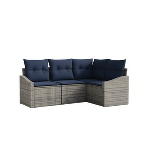 Ensemble de canapé de jardin en polyrotin synthétique gris avec coussins, 4 places, mobilier d'extérieur, design contemporain - Product Image 1