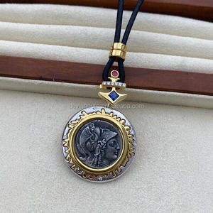 Collier en moissanite plaqué or 18 carats pour femme, avec pendentif pièce de monnaie grecque rétro en argent 925, livraison gratuite - Product Image 4