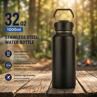 Bouteille d'eau à large ouverture JIAHE JH024 en acier inoxydable, 32 oz, à double paroi, isolée sous vide, anti-fuite, garde les liquides chauds/froids 12-24 heures