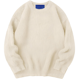 Pull d'hiver pour homme personnalisable OEM ODM, couleur unie, col rond, manches longues, tricoté, ample, anti-boulochage, viscose/coton - Product Image 1