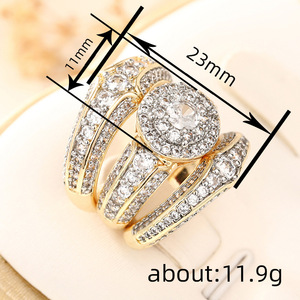 Set di Tre Anelli Bicolore con Zirconi per Donne, Gioielli Eleganti e di Lusso alla Moda - Product Image 5