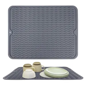 Tapete de silicone para secar pratos, tapete de silicone para uso múltiplo, resistente ao calor, tapete de mesa para balcão de cozinha