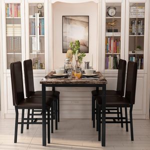 Dinette moderna per piccolo spazio tavolo da pranzo marrone marmo finitura superiore e 4 sedie imbottite in pelle PU ideale per sala da pranzo - Product Image 4