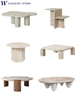 Table basse en marbre bleu de luxe moderne personnalisée avec base basse ovale naturelle pour meubles de salon et hôtel/villa