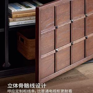 Mueble para TV de madera maciza con diseño de tablero de ajedrez, estilo retro francés, mueble de almacenamiento para sala de estar, mueble de suelo multifuncional - Product Image 4