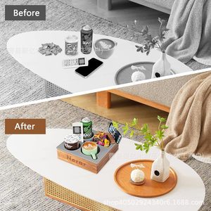 Norar Solid Wood Desktop Storage Tray With Silicone Cup <b>Holder</b> For Coffee Snacks Remote <b>Control</b> Organizing Living Room Use - Product Image 1