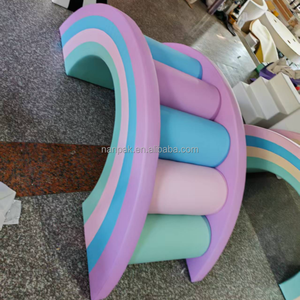 Equipo de juegos interior modular de colores pastel, todo en uno, con tobogán para niños, red de escalada, arco, casa de juegos y área de juegos suave para cafeterías, centros comerciales y guarderías. - Product Image 3