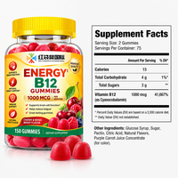 Fabrication sur mesure de compléments alimentaires en gommes à la vitamine B12, étiquette privée OEM ODM, fabrication de qualité GMP COA, emballage personnalisé, directement de l'usine