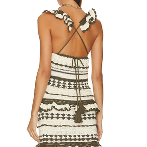 <span class=keywords><strong>Robe</strong></span> <span class=keywords><strong>mi</strong></span>-<span class=keywords><strong>longue</strong></span> de haute qualité pour femmes Style moulant de couleur unie avec tricot à volants décontracté Maxi longueur tissé pour l'été - Product Image 4