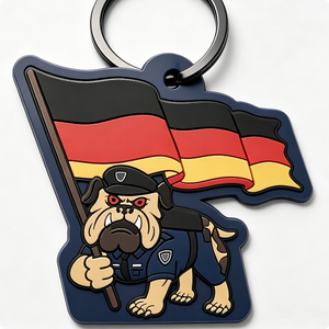 Cartoon Bulldog Police Dog Holding German Flag Irregular Shape Plastic <b>Keychain</b> National Day Souvenir - Product Image 6