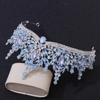 Diadème de Mariage Baroque en Opale, Couronne de Concours de Luxe Scintillante avec Diamants Colorés, Accessoire Cheveux en Strass Style Forêt, Vente en Gros
