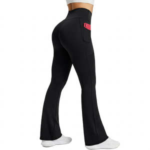 High Waist Flared Breathable <b>Yoga</b> <b>Pants</b> with Pockets Full Length Bell Bottom Leggings for Women Summer <b>Loose</b> Fit Solid Color - Product Image 1