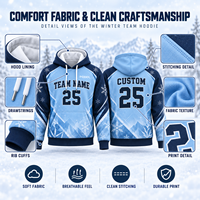 Sweat à capuche d'hiver personnalisé pour équipe, bleu glace, avec logo brodé, nom et numéro, chaud, pour entraînement de basketball, fabricant OEM, vente en gros
