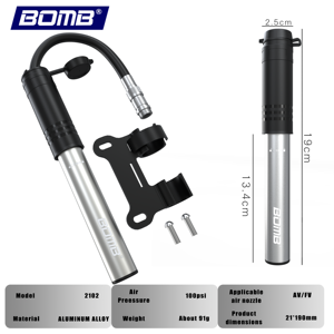 Pompe à vélo en alliage d'aluminium BOMB 80-130 PSI, gonfleur d'air manuel léger avec support de montage - Product Image 5