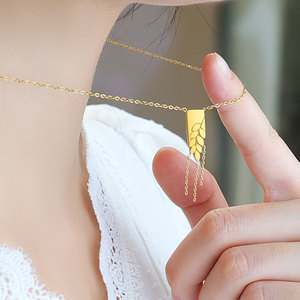 Collier pendentif en forme d'épi de blé avec pompon, en acier inoxydable 316L plaqué or 18 carats, résistant à l'eau et inaltérable, avec logo personnalisé, pour femme - Product Image 4