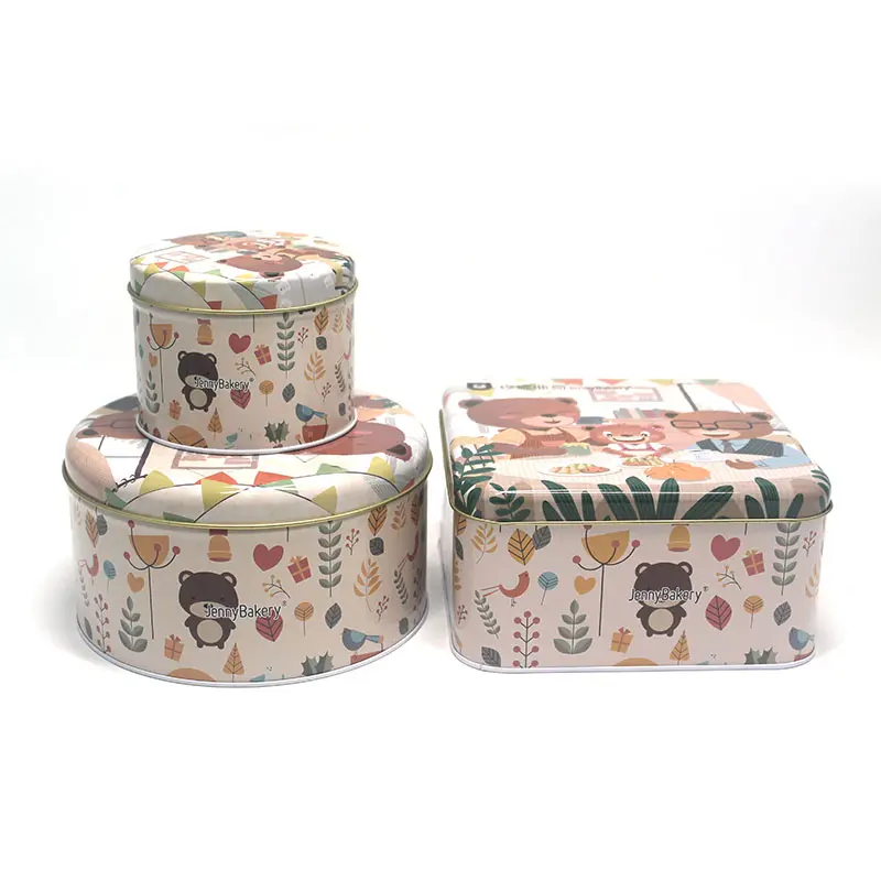 Custom Printed Christmas Round Cheap Tin Can For Cake Coffee Biscuit Metal Package Cookie Square Tin Box Sets