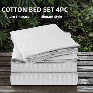 Modern Style White <strong>Single</strong> <strong>Bed</strong> Fitted Cotton <strong>Sheets</strong> 4 PCS Woven Bedsheets Set - Product Image 2