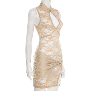 Viviblook D25DS575 Vestido Elegante para Mujer, Corte Entallado, Sexy, con Encaje, Diseño Calado, Sin Mangas, Abertura Lateral, Mini Vestido de Fiesta - Product Image 2