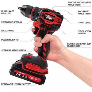 Cisivis 21V 3000rpmブラシレス電気ドリル,可変速度コードレスパワードリル,ワイヤレスインパクトドリルパワードリル - Product Image 3
