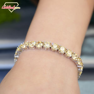 Customized Tennis <b>Chain</b> Yellow Moissanite Brilliant Cut Classic Claw Setting Unisex 10k/14k/18k Gold 925 <b>Silver</b> <b>Bracelet</b> - Product Image 1