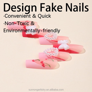 Fournisseur d'articles de nail art pour la Saint-Valentin, ongles en plastique à couverture complète, faux ongles artificiels, cœur rose, cerise, nœud, faux ongles - Product Image 4