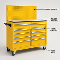 Armoire à outils roulante robuste avec panneau perforé, plateau en bois, établi mobile bleu industriel pour garage et atelier