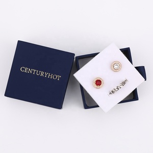Custom Logo Navy Blue Sliding Jewelry Drawer <b>Box</b> Cardboard Packaging for Necklace <b>Earrings</b> Ring <b>Gift</b> <b>Box</b> 6x6cm - Product Image 2