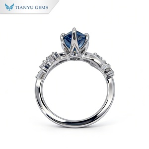 แหวนเพชรพลอยสีน้ำเงินทรงมาร์คีส์ 18K แบบสั่งทำพิเศษจาก TIANYU GEMS ประดับลายดอกไม้และเพชรขาว วงแหวนทองคำขาวสำหรับผู้หญิง เหมาะสำหรับเป็นแหวนหมั้น - Product Image 3