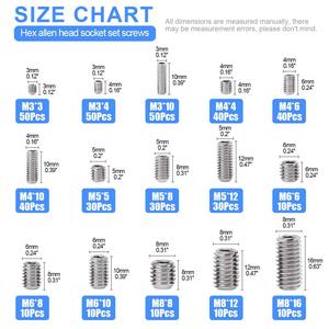 Internal Hex Drive Cup Point <b>Screws</b> Assortment Kit 420 Pieces M3 M4 <b>M5</b> M6 M8 Stainless Steel Metric Thread - Product Image 4