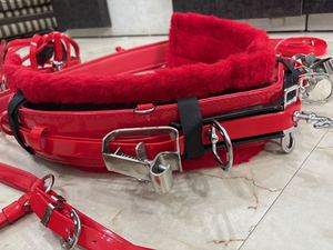 Ensemble de harnais de conduite pour cheval en PVC rouge avec collier et laisse - Product Image 3