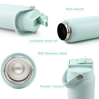 Bouteille d'eau sportive isotherme en acier inoxydable à double paroi de 24 oz avec revêtement céramique sans BPA et couvercle à paille anti-poussière