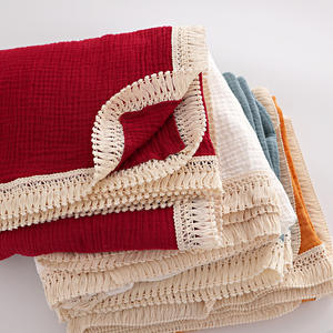 Fabricants de couvertures en coton, serviette pour bébé à franges pour nouveau-né, literie pour bébé, couvertures en coton douces de couleur unie pour enfants - Product Image 3