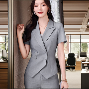 定制高级职业女性夏季商务套装短袖双排扣透气西装外套工作服 - Product Image 2