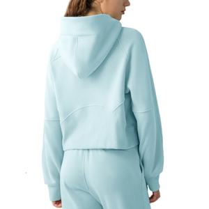 เสื้อฮู้ดดี้ครอปท็อปแฟชั่นดีไซน์เนอร์คุณภาพสูงแบบมีซิป ¼  พร้อมช่องสอดนิ้วสำหรับเล่นกีฬาสำหรับผู้หญิง - Product Image 2