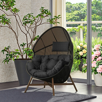 Sofá individual de ratán PE para exteriores, silla de huevo con marco de metal de mimbre PE, silla de salón con soporte para jardín y terraza