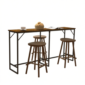 Table de bar rectangulaire en bois avec pieds en métal, design industriel, table à manger moderne pour la maison, structure stable pour 4 personnes - Product Image 1