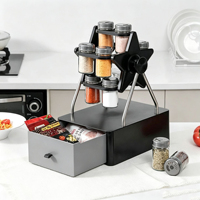 Étagère rotative pour épices de cuisine avec tiroir inférieur, support multifonctionnel pour bouteilles d'assaisonnements, pour utilisation sur comptoir