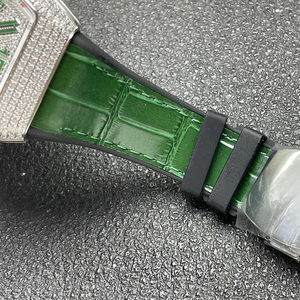 Montre mécanique automatique unisexe de luxe sertie de moissanite, forme tonneau, verre saphir, bracelet en cuir vert V45, haute qualité - Product Image 3