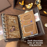 Agenda en PU à double anneaux A7, style rétro français, couleur chocolat noir, exquis, créatif, détachable, DIY, à feuilles mobiles, journal cadeau