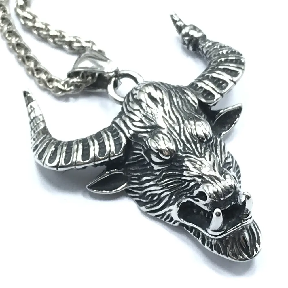 Creativity Gift Vintage Men's Stainless Steel Jewelry Punk Rock 3D Animal Shape Domineering Bull Demon Tauren Necklaces Pendants