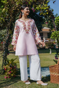 Phụ Nữ Của Tinh Khiết Cotton Truyền Thống Ấn Độ Pakistan Thiết Kế Dân tộc Mặc Tay Thêu Thoáng Khí Mặc Giản Dị Ngắn Kurta Bộ - Product Image 2