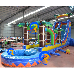 Castillo Inflable Gigante con Tobogán de Agua, Diseño de Palmera, PVC Brillante Azul, para Uso Comercial y Doméstico, Certificado CE - Product Image 1