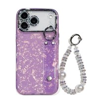 Coque de téléphone IMD à texture plume dégradée électroplaquée populaire pour iPhone 17 Pro Max 18 Pro Max 18 avec bracelet perlé