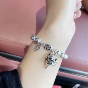 Lucky Cat <b>Silver</b> <b>Bead</b> Bracelet S925 Sterling <b>Silver</b> Cartoon Design Smiley Face Charm Women's Everyday Wear Jewelry - Product Image 2