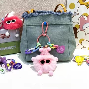 Dễ thương đầy màu sắc Rex Thỏ tóc búp bê sang trọng Vòng Bóng Tim Kính mát Fluffy ELF Pom Pom Keychain điện thoại quyến rũ chuỗi phụ kiện - Product Image 5